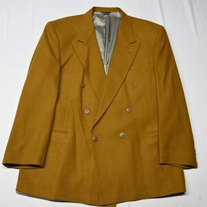 Vtg USA Made‎ 44L Mustard Yellow Flannel 100% WooMens Blazer Sport Coat Jacket